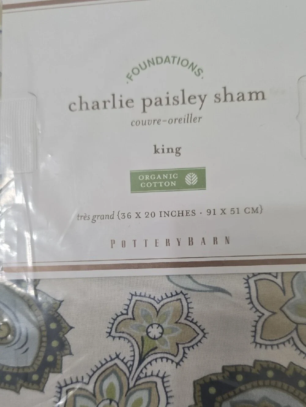 Pottery Barn Charlie Paisley Sham in Green, Gray, Cream